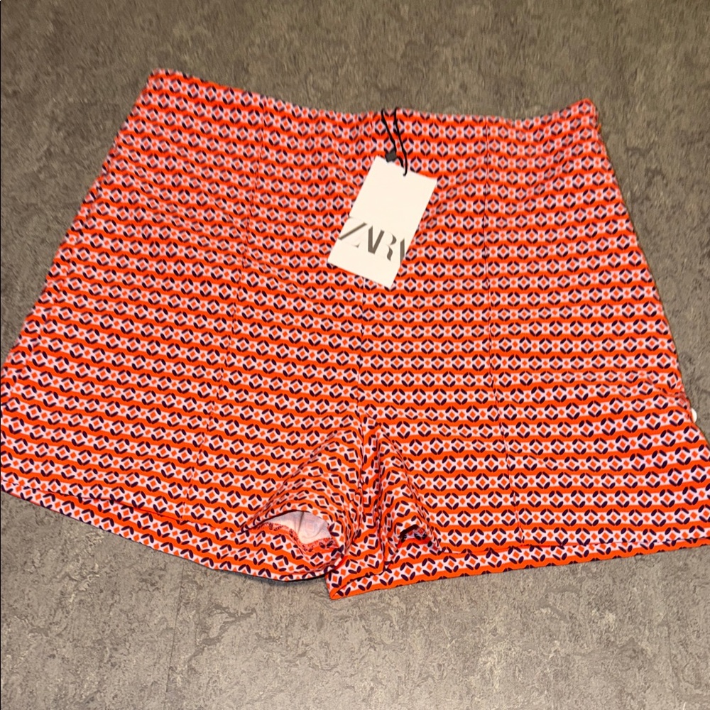 Zara Red Patterned Bike Shorts